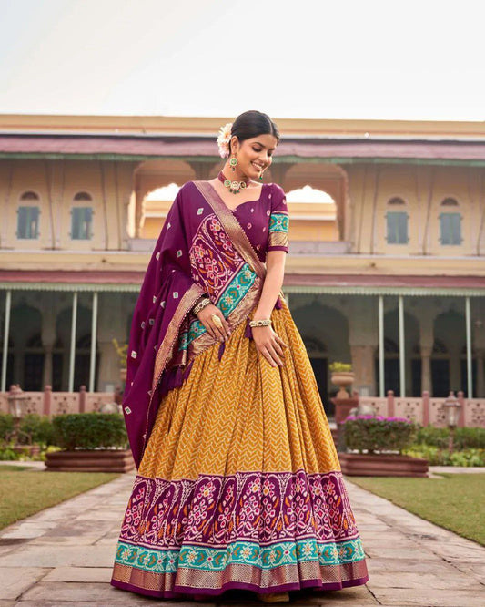 Shop Ikat Patola Lehenga Set in Silk Material Online