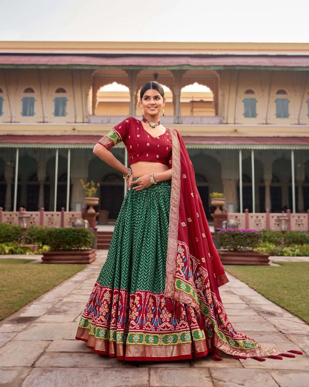 Buy Green Ikat Patola Lehenga Set Online | Vaanya Kurtis