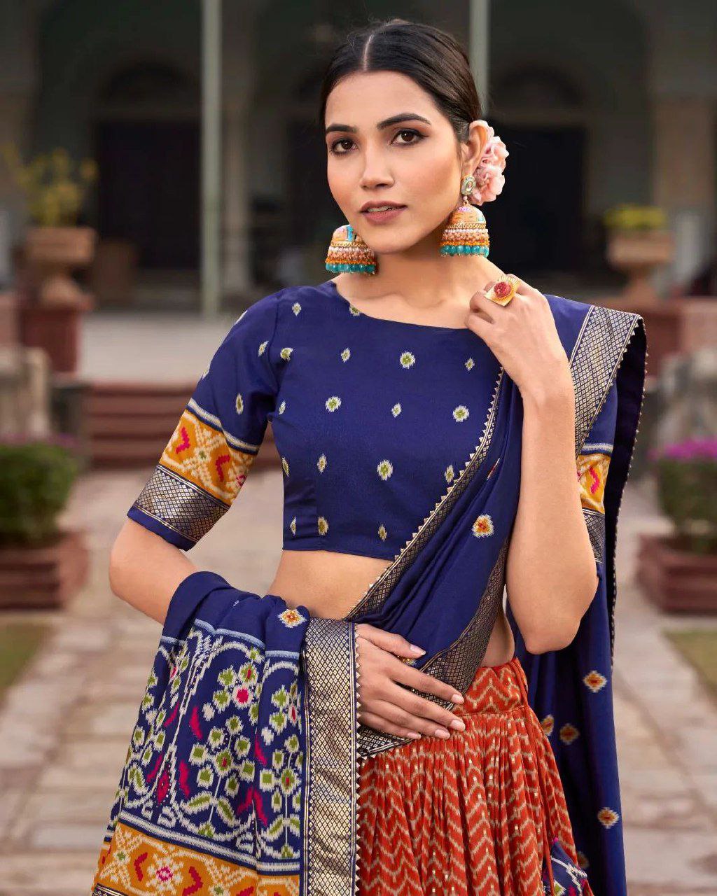 Shop from Vaanya Kurtis Trending Ikat Patola Lehenga Set