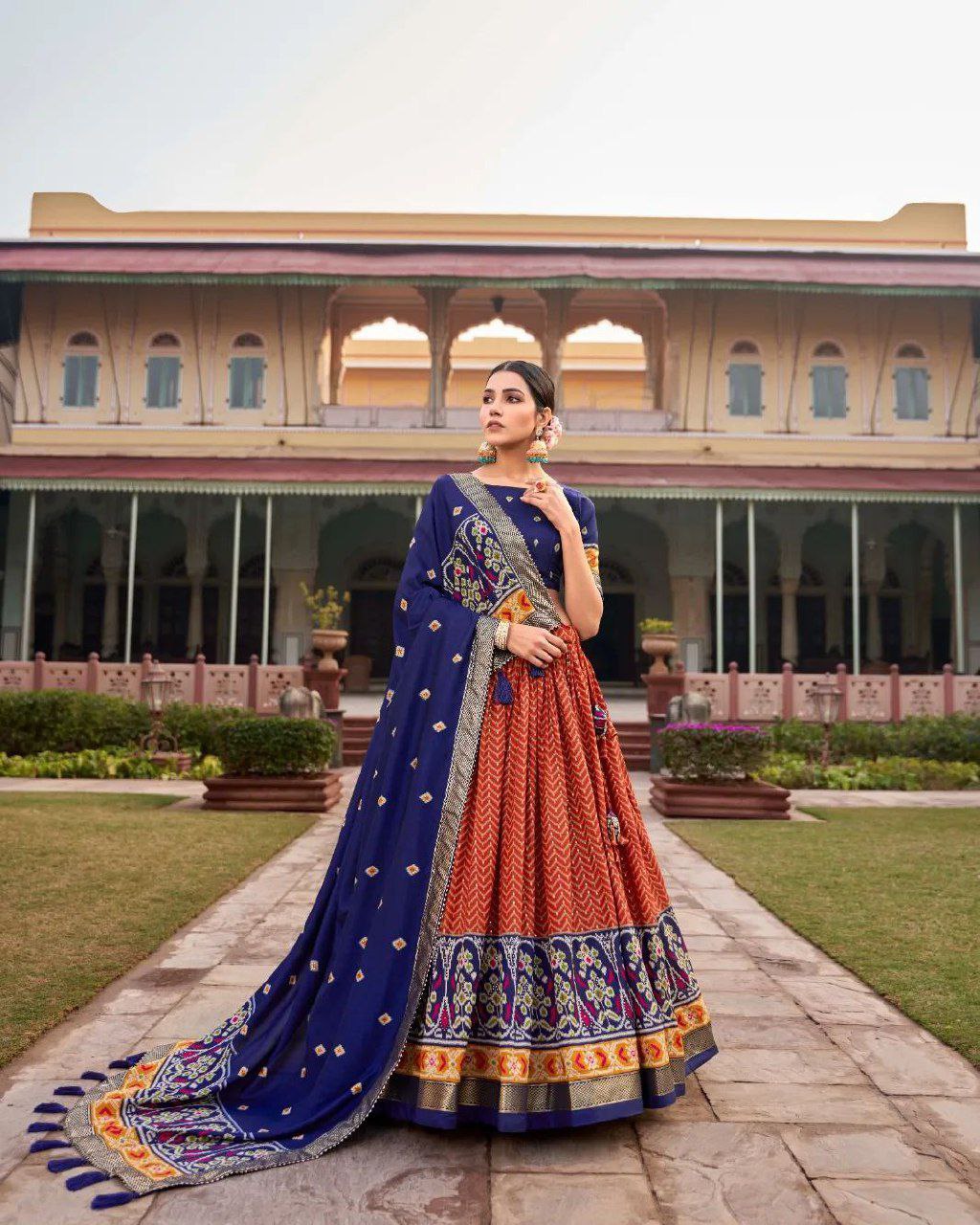 Shop from Vaanya Kurtis Trending Ikat Patola Lehenga Set