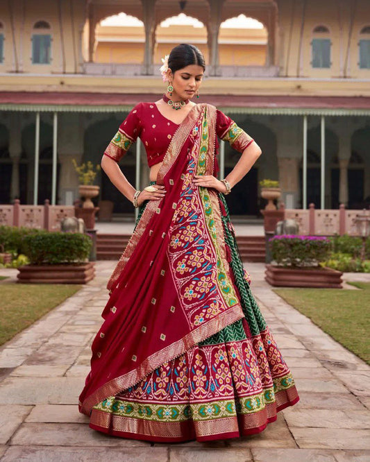 Buy Green Ikat Patola Lehenga Set Online | Vaanya Kurtis