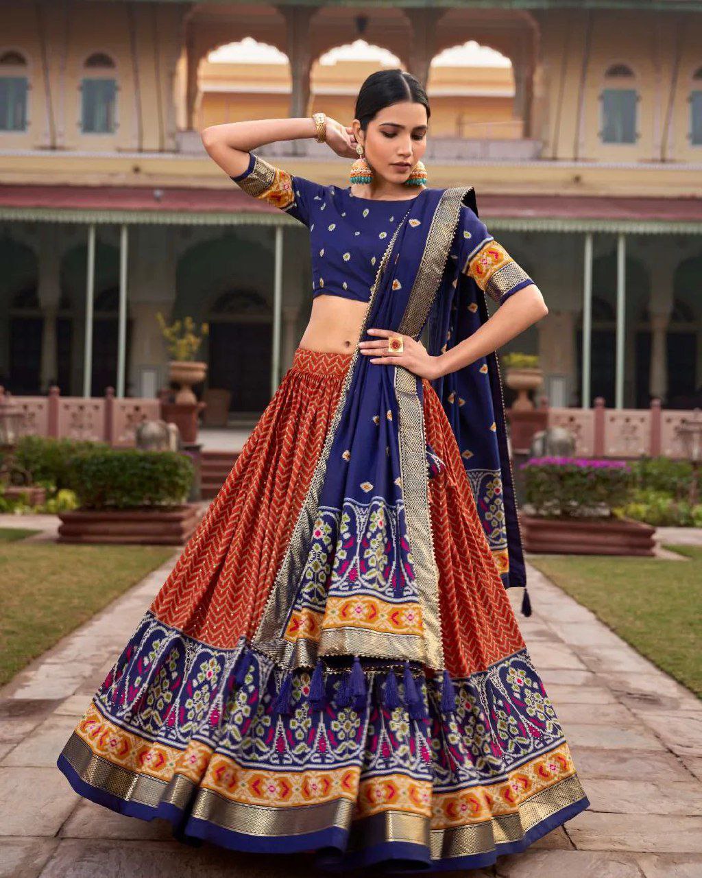 Shop from Vaanya Kurtis Trending Ikat Patola Lehenga Set