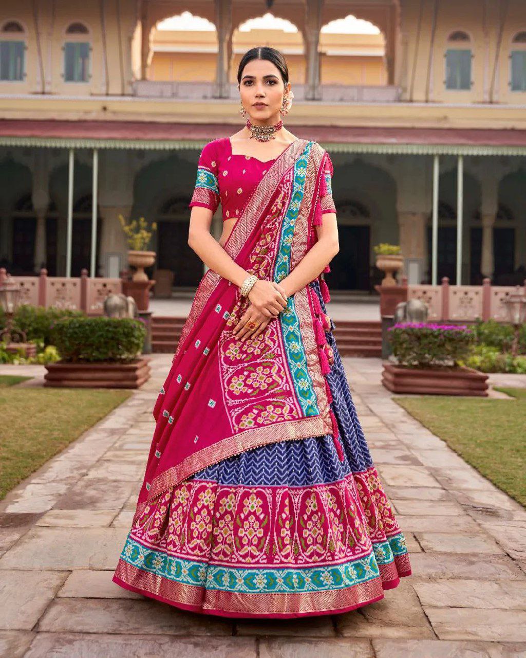 Shop Navy Blue Ikat Patola Lehenga Set Online | Vaanya Kurtis