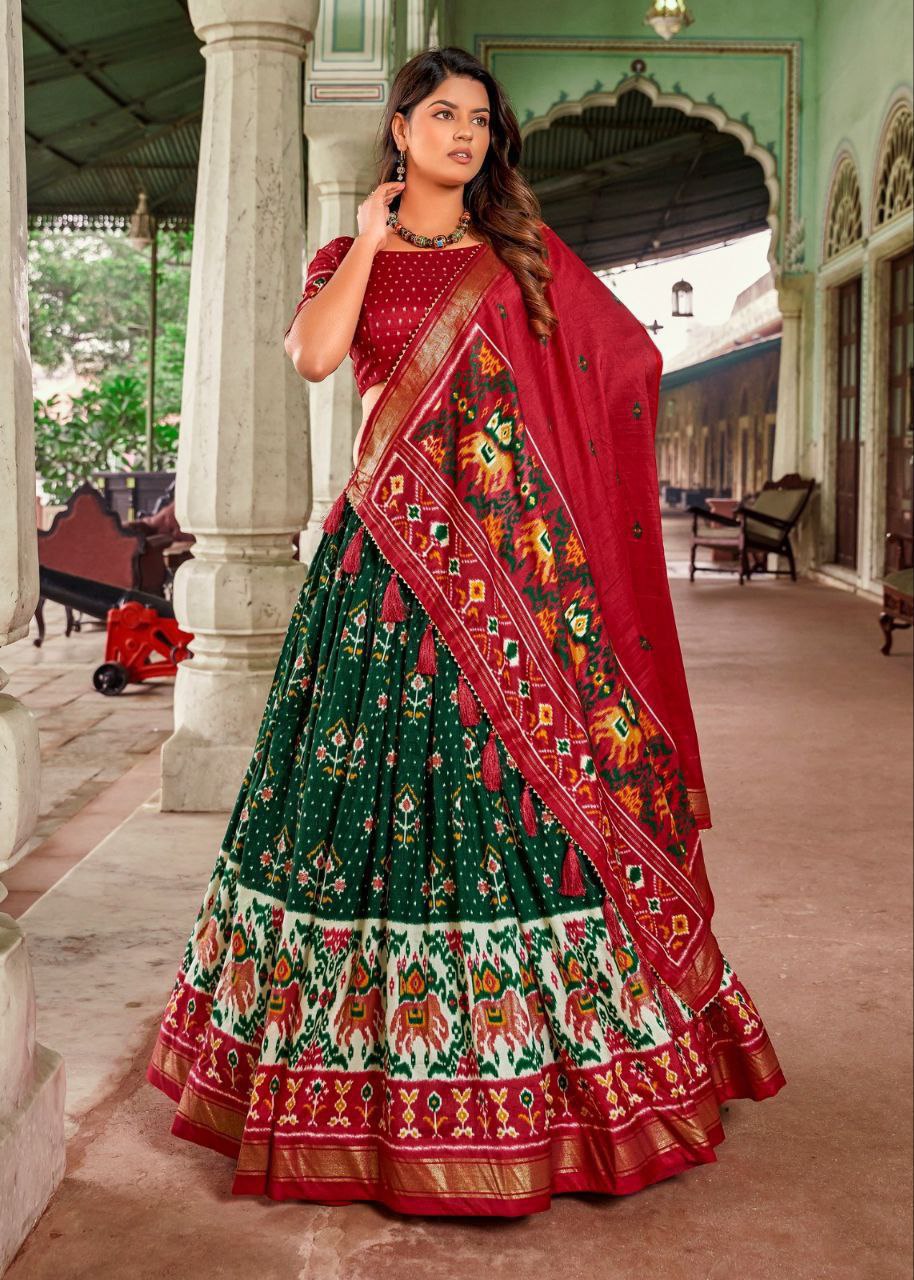 Shop Latest Green Dola Silk Meenakari Lehenga Online