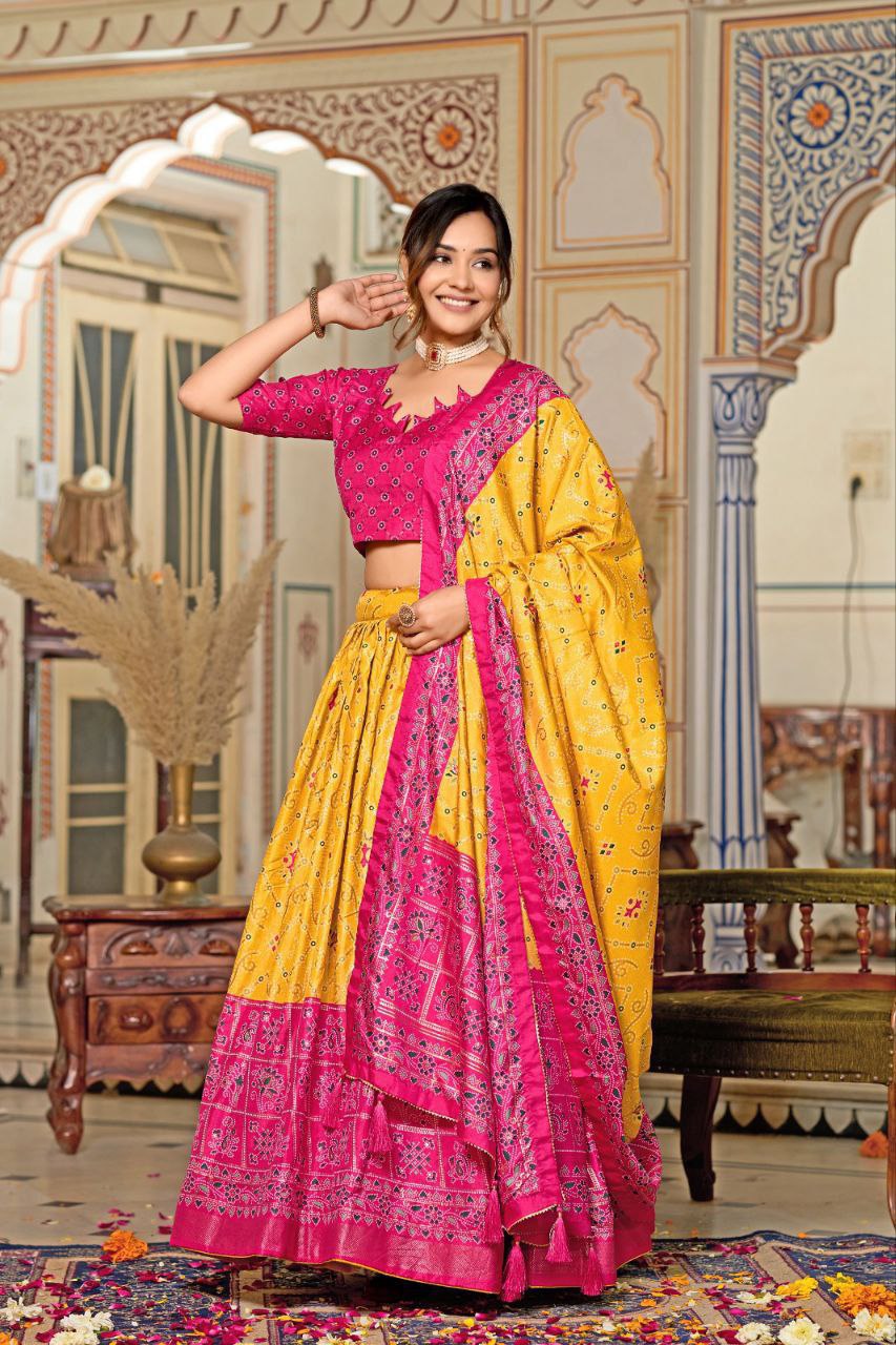 Buy Mustard Yellow Silk Meenakari Lehenga Online | Vaanya Kurtis