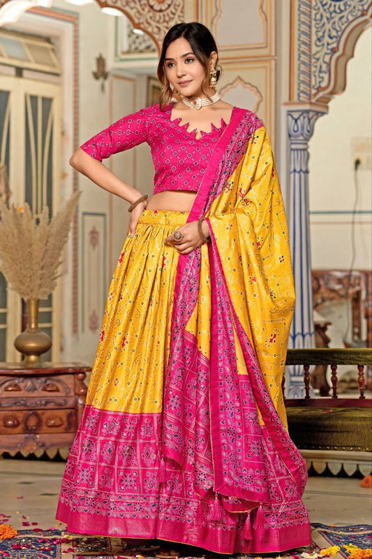 Buy Mustard Yellow Silk Meenakari Lehenga Online | Vaanya Kurtis