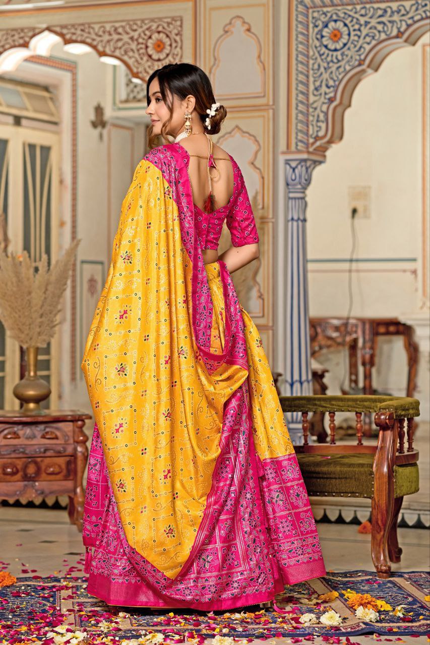 Buy Mustard Yellow Silk Meenakari Lehenga Online | Vaanya Kurtis