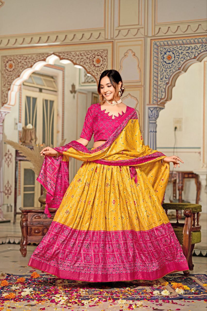 Buy Mustard Yellow Silk Meenakari Lehenga Online | Vaanya Kurtis