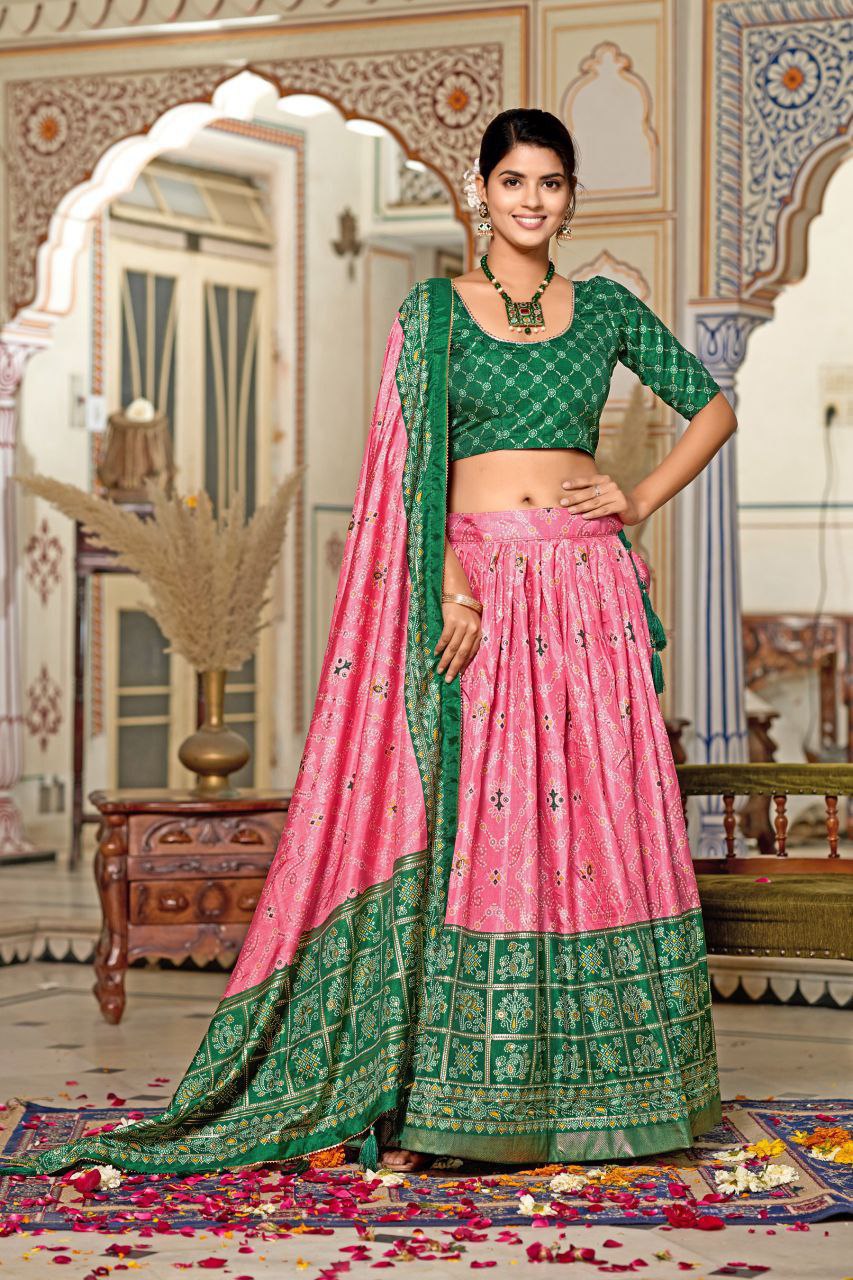 Buy Stunning Pink Tussar Silk Meenakari Lehenga Online