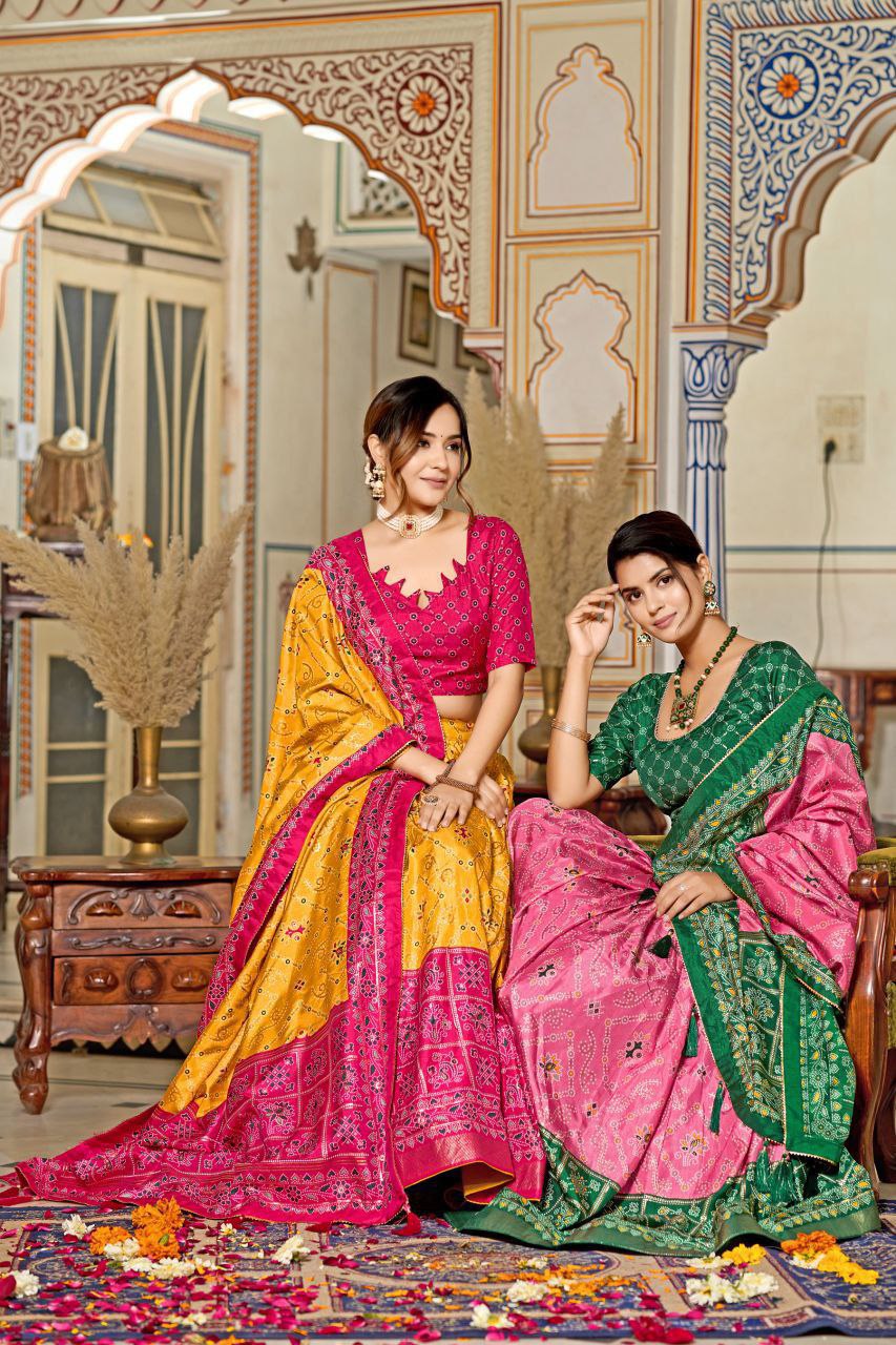 Buy Stunning Pink Tussar Silk Meenakari Lehenga Online