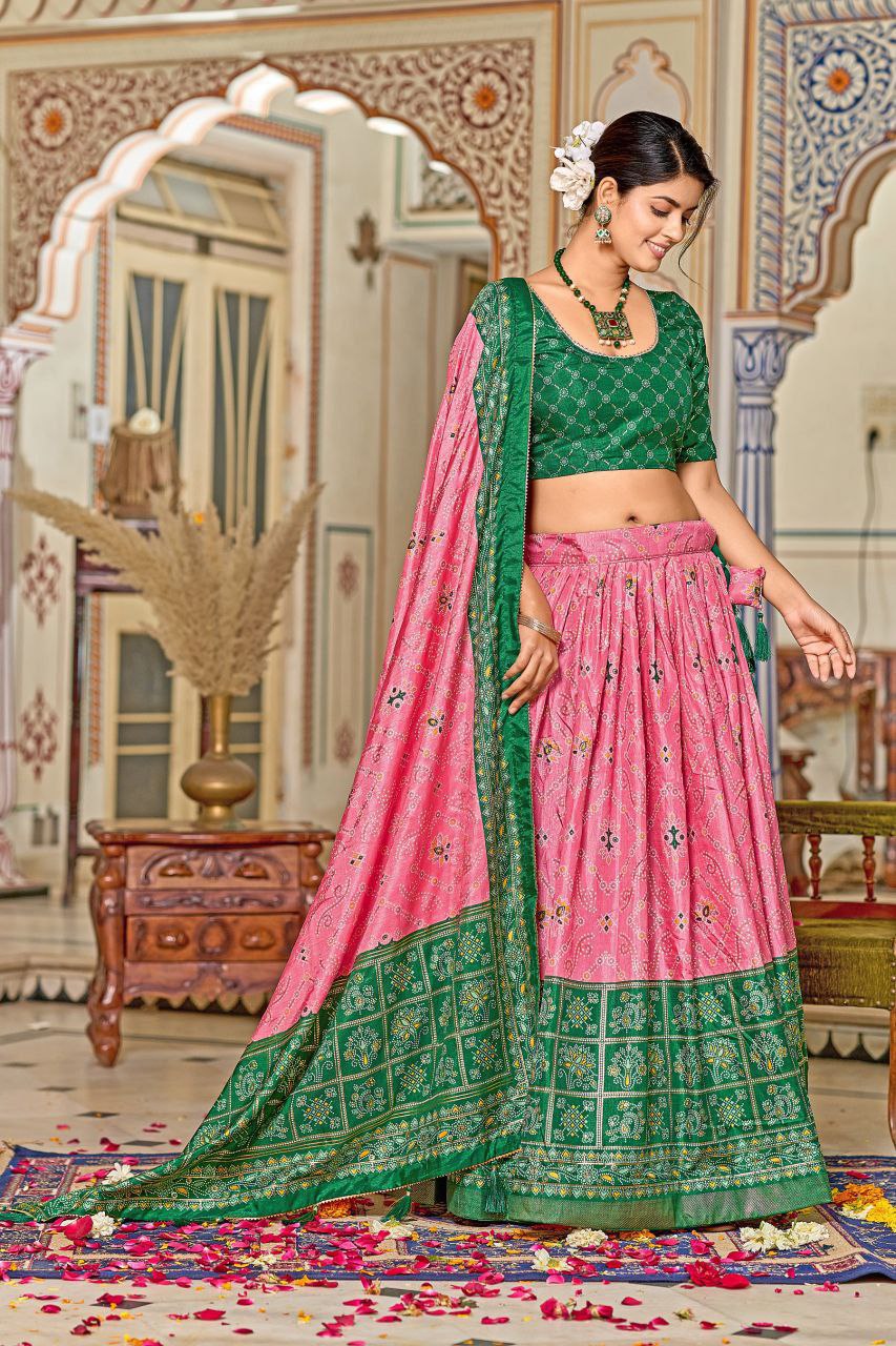 Buy Stunning Pink Tussar Silk Meenakari Lehenga Online