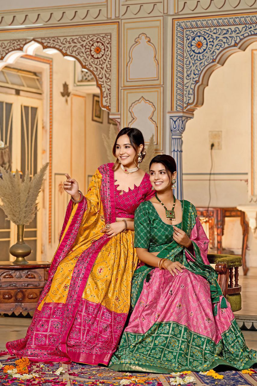 Buy Stunning Pink Tussar Silk Meenakari Lehenga Online