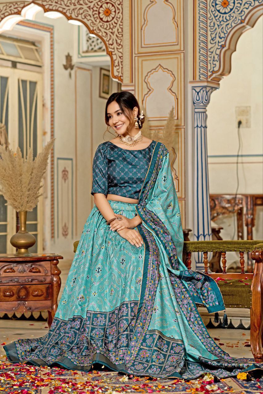 Buy Blue Tussar Silk Meenakari Lehenga Online | Vaanya Kurtis