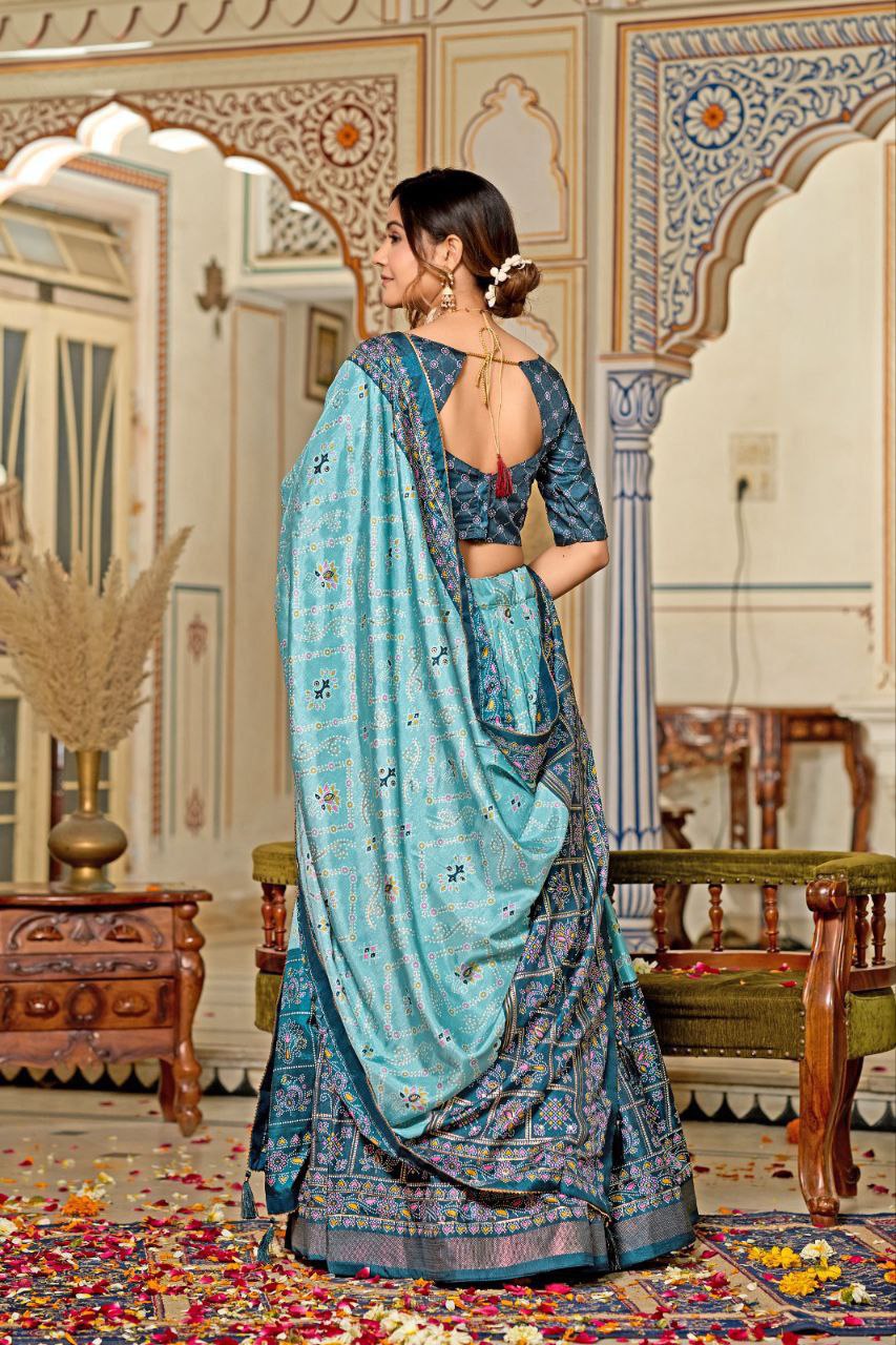 Buy Blue Tussar Silk Meenakari Lehenga Online | Vaanya Kurtis