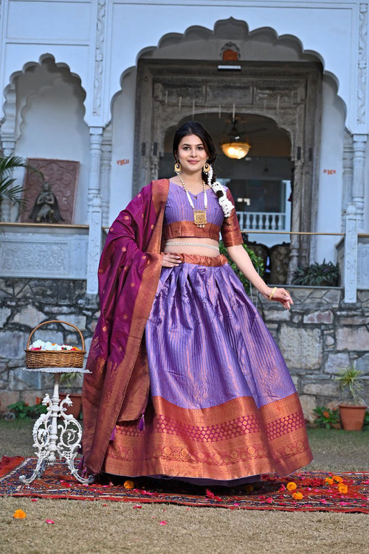 Shop Gorgeous Purple Silk Kashmiri Print Lehenga Set Online