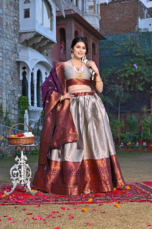 Buy Jacquard Lehenga Sets Online with Zari Weaving Work