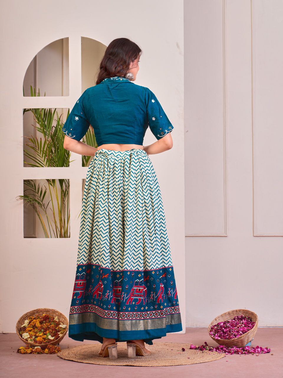 Find Gorgeous Blue Cotton Rayon Co-Ord Lehenga Set Online