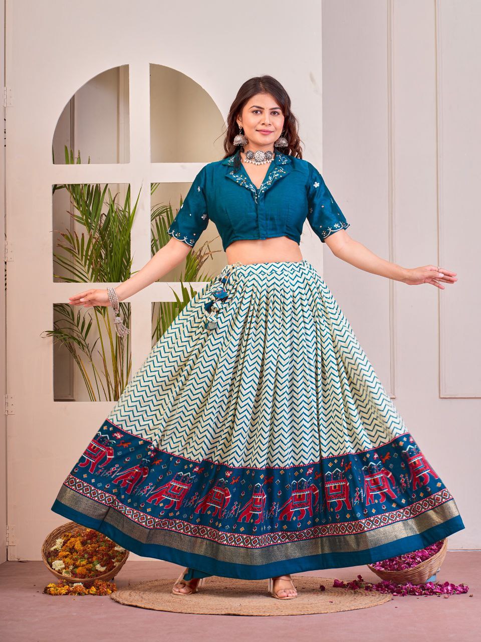 Find Gorgeous Blue Cotton Rayon Co-Ord Lehenga Set Online