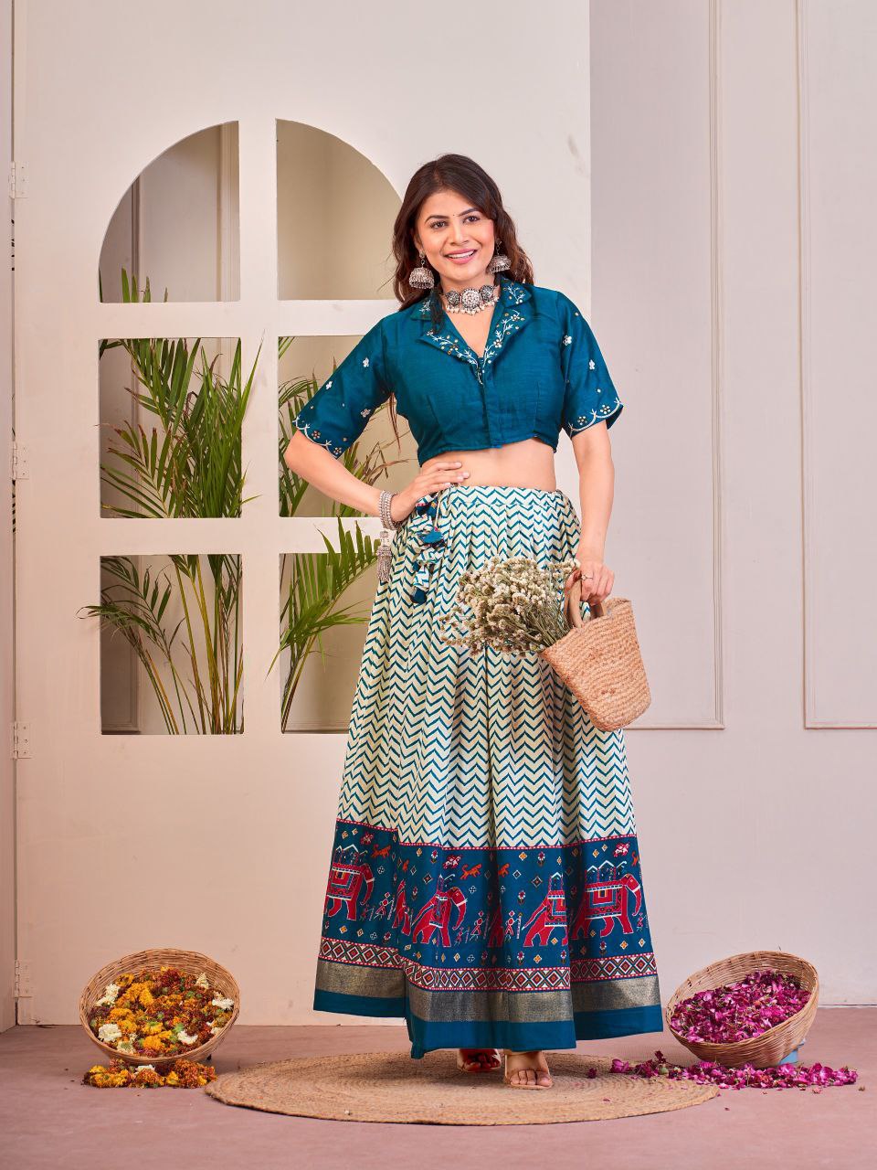 Find Gorgeous Blue Cotton Rayon Co-Ord Lehenga Set Online