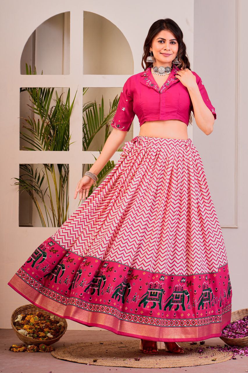 Buy Cotton Pink Co-Ord Lehenga Set Online | Vaanya Kurtis