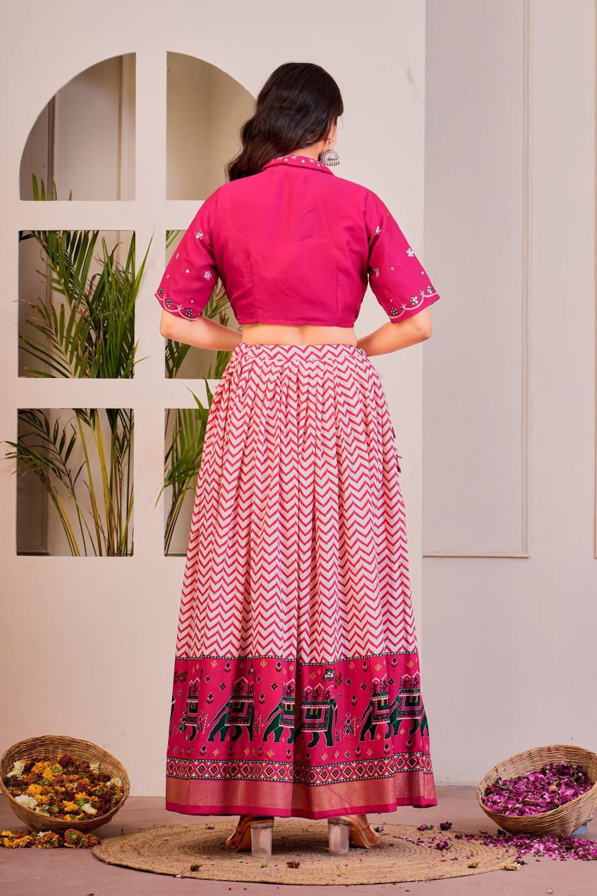 Buy Cotton Pink Co-Ord Lehenga Set Online | Vaanya Kurtis