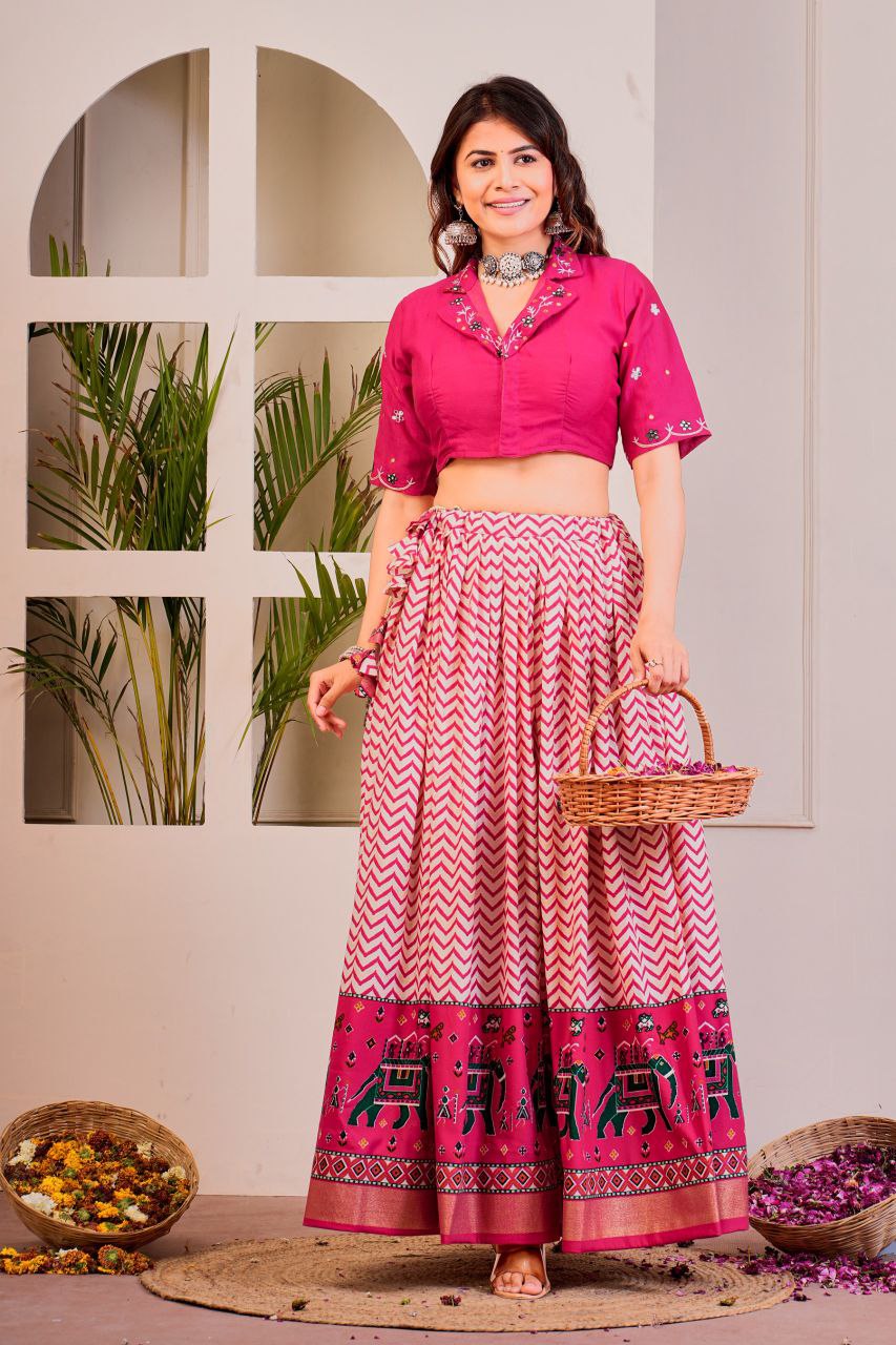 Buy Cotton Pink Co-Ord Lehenga Set Online | Vaanya Kurtis