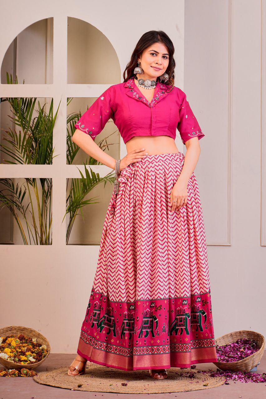 Buy Cotton Pink Co-Ord Lehenga Set Online | Vaanya Kurtis