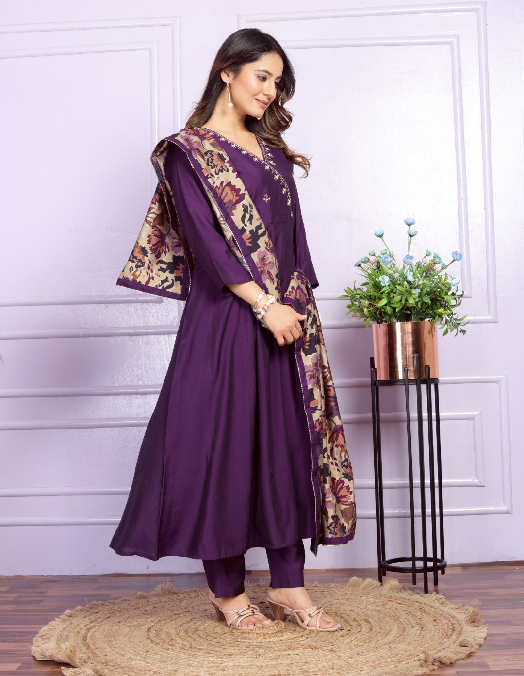 Buy Trending Wine Modal Silk Dupatta Set Online