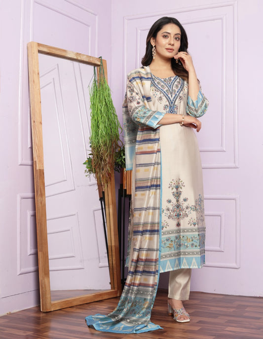 Elegant Silk Pant Set in Cream | Straight Kurta Set Online