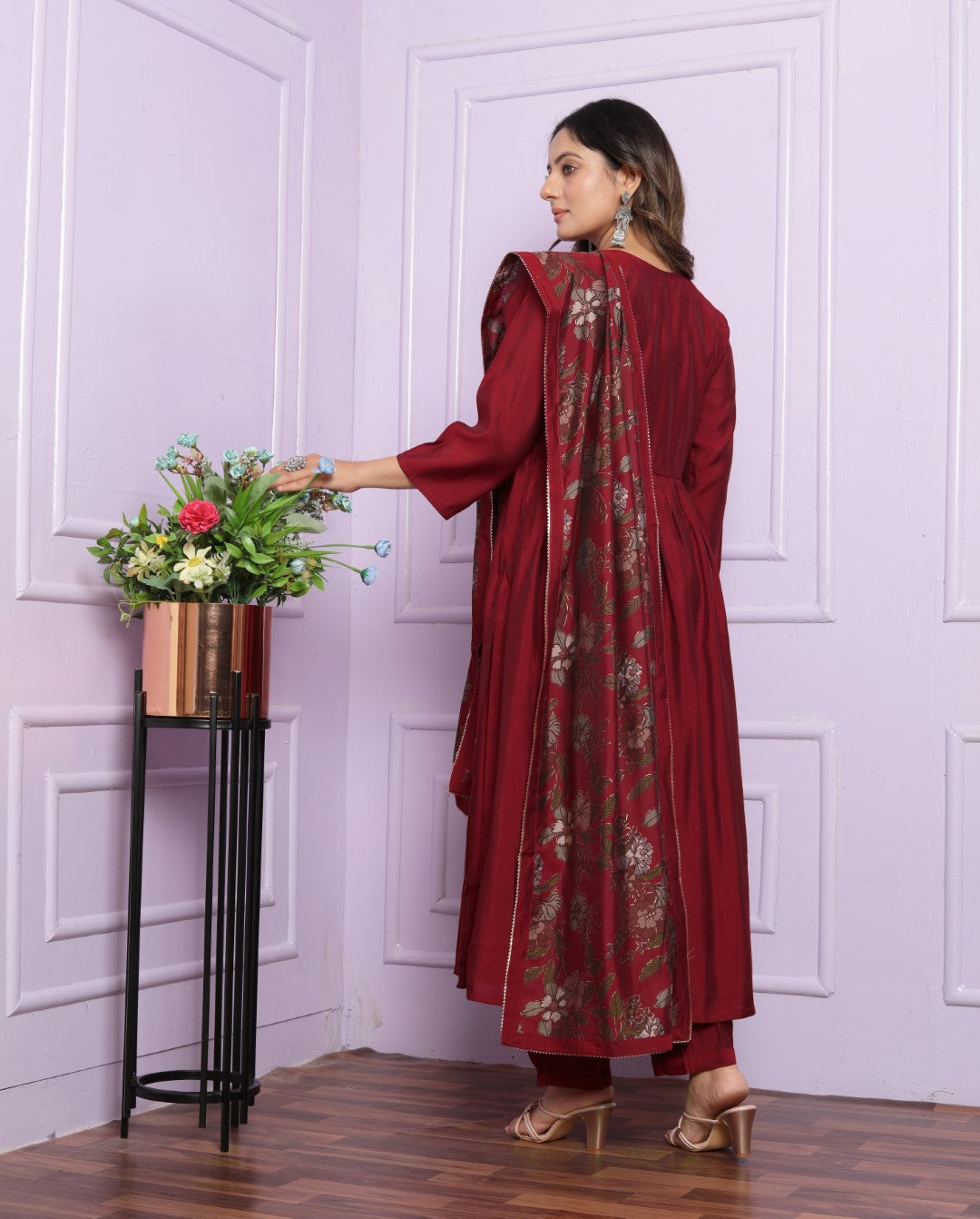 Buy Maroon Muslin Afghani Pant Set with Dupatta Online