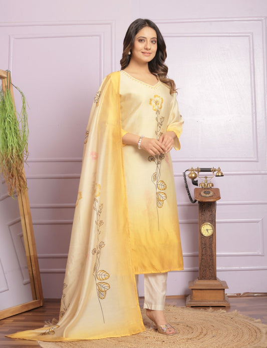 Shop Yellow Modal Silk Straight Kurta Pant Set Online