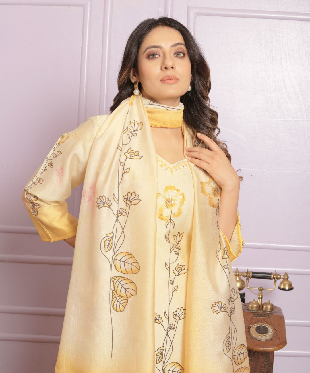 Shop Yellow Modal Silk Straight Kurta Pant Set Online