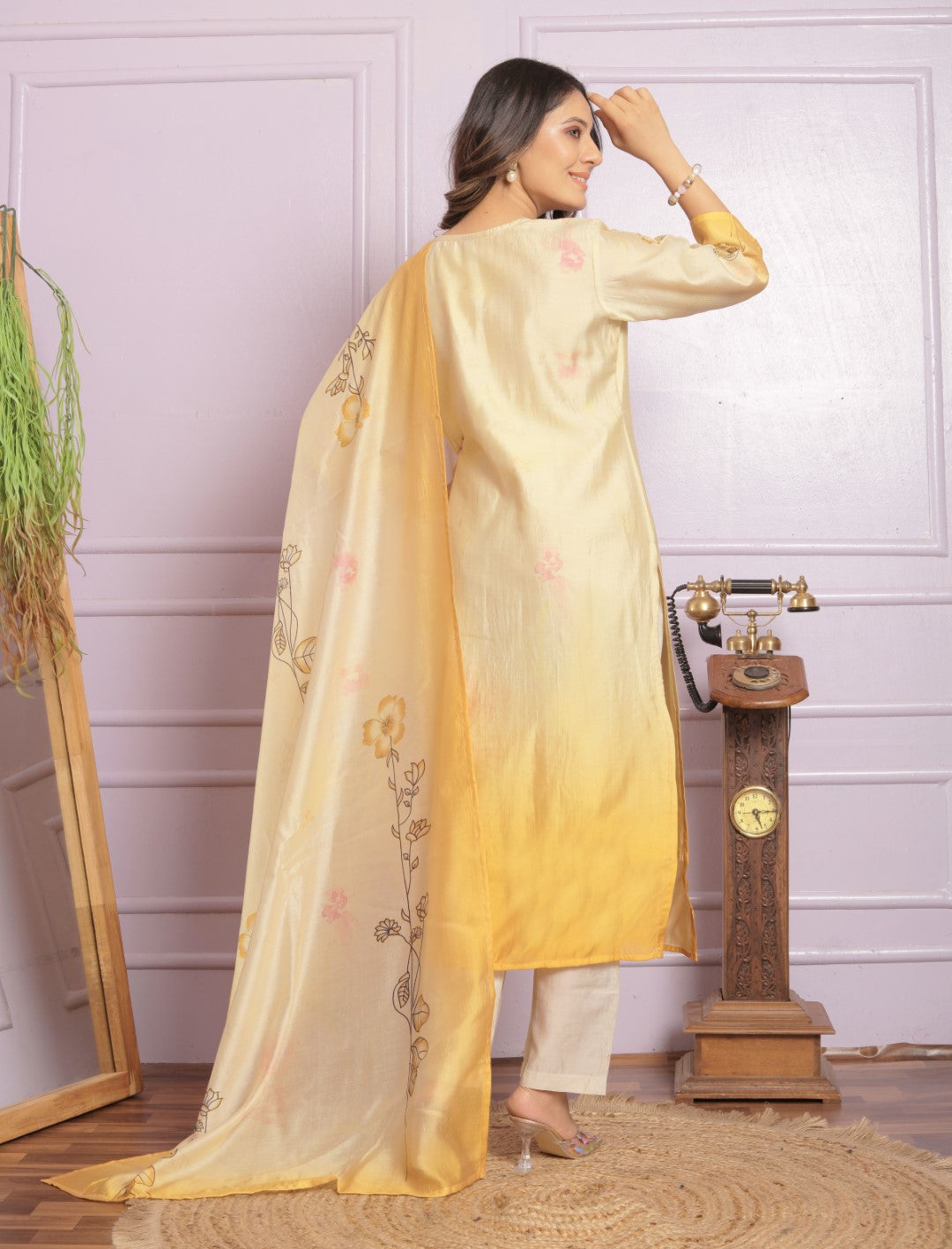 Shop Yellow Modal Silk Straight Kurta Pant Set Online