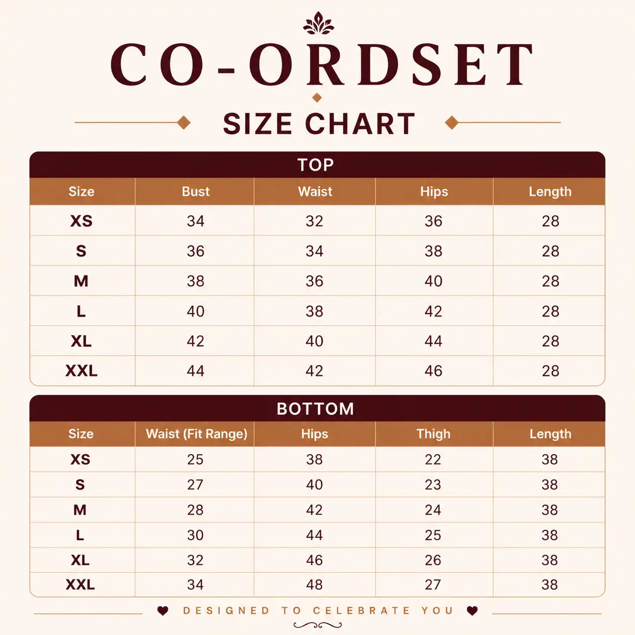 Co-ord Set Size Chart