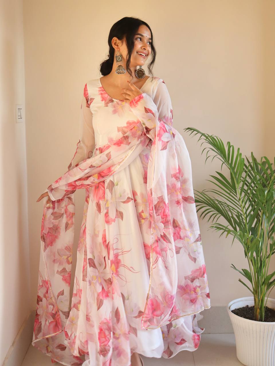 Organza Taby Silk Gown With Dupatta Pant.