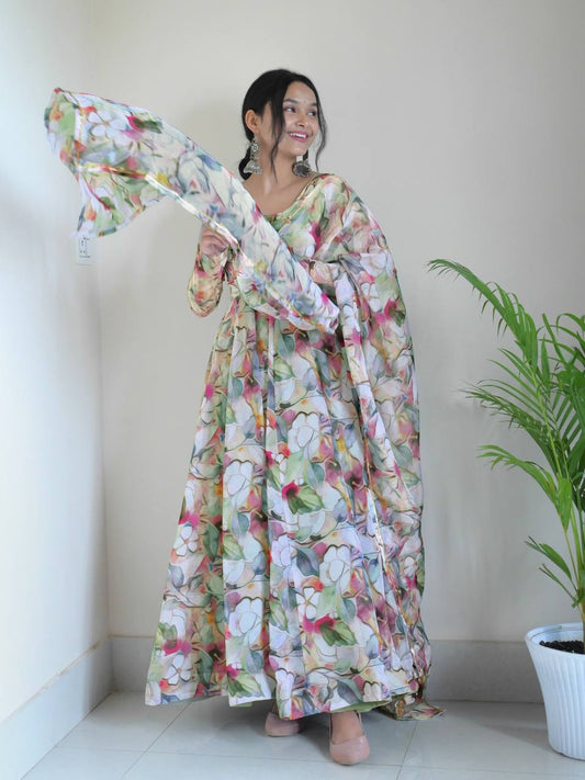 Organza Taby Silk Gown With Pant-Dupatta.