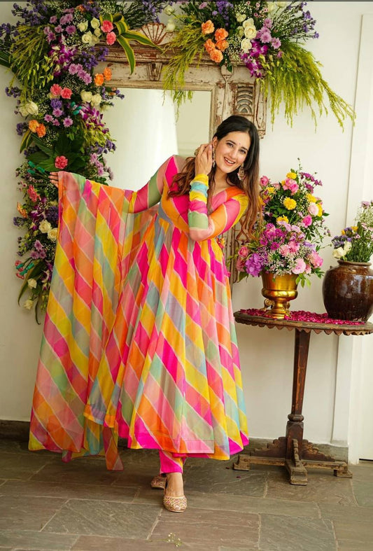 Organza Taby Silk Gown With Pant-Dupatta.