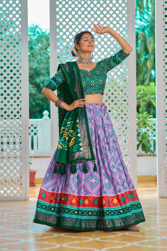 Ethnic Purple Silk Meenakari Lehanga Choli Set Online