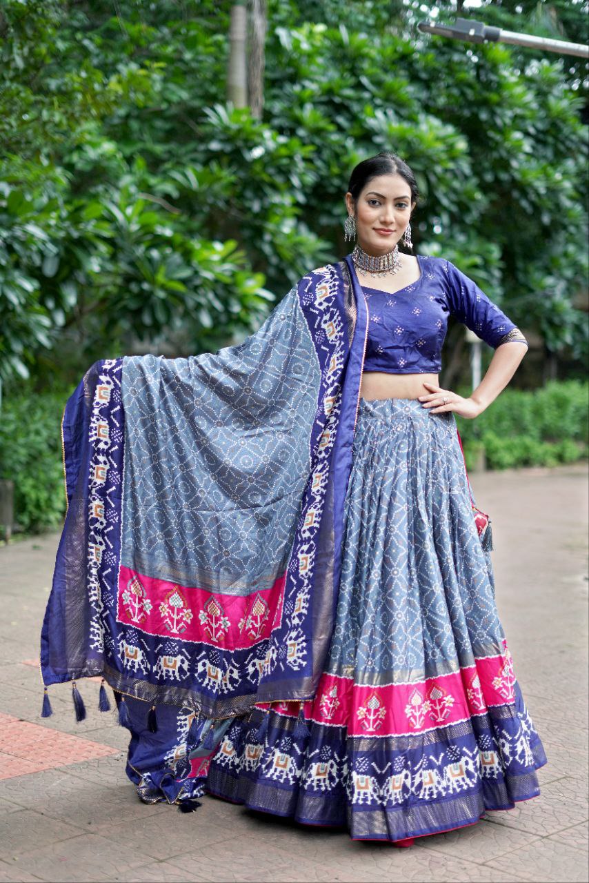 Buy Royal Blue Meenakari Foil Lehenga Choli Set | Vaanya Kurtis