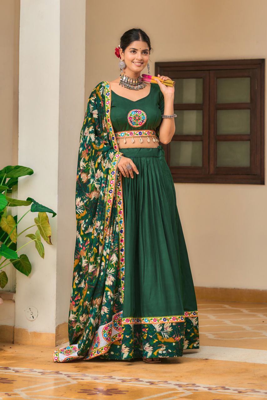 Buy Navratri Special Green Bandhej Lehenga Choli Set