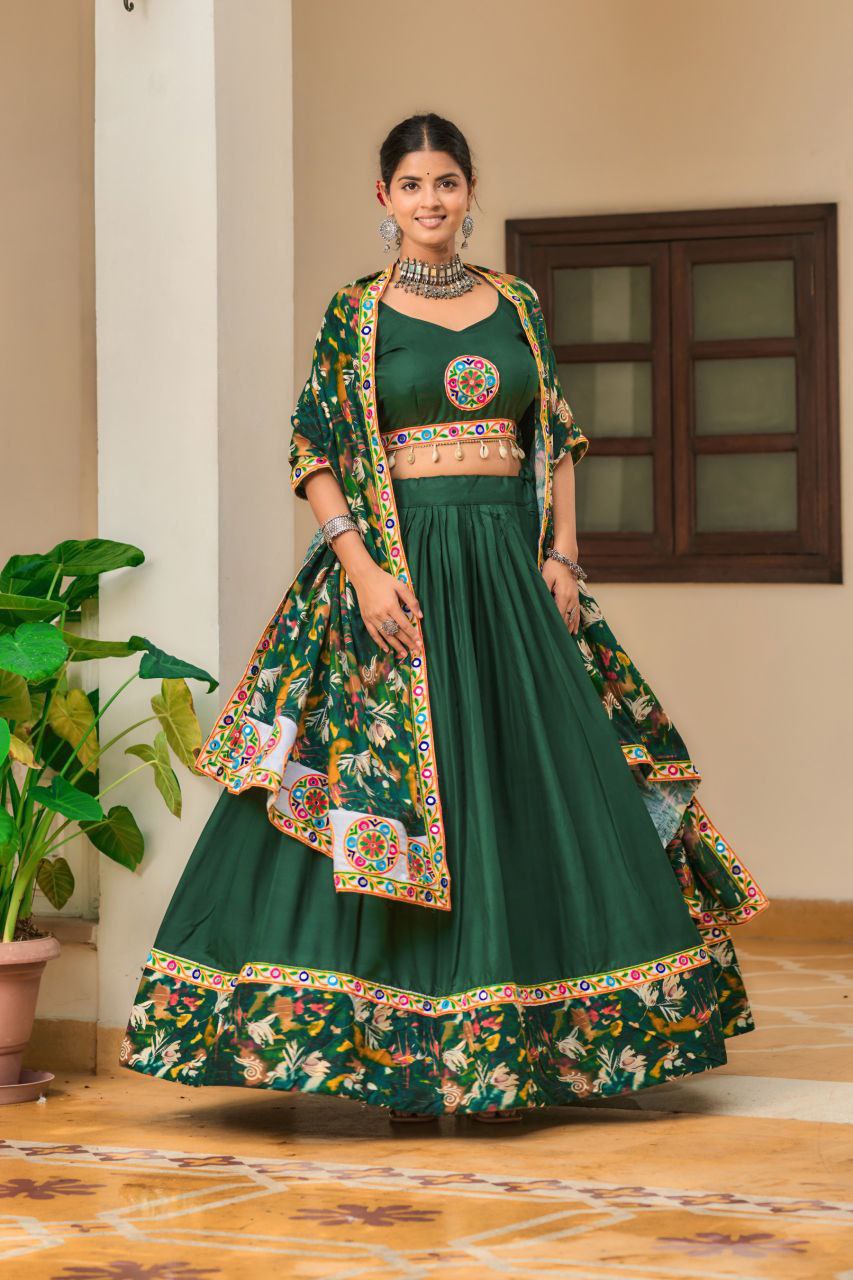 Buy Navratri Special Green Bandhej Lehenga Choli Set