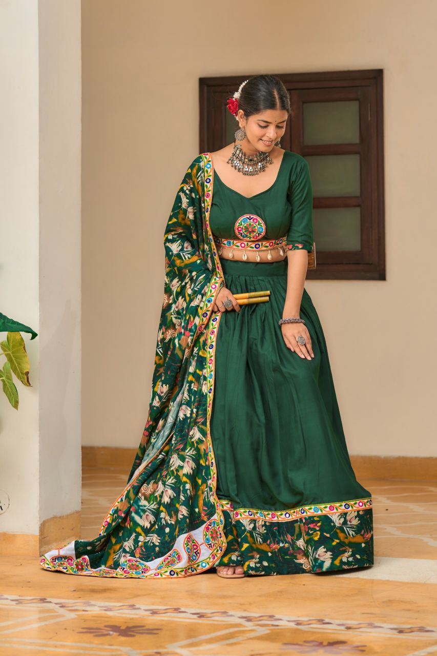 Buy Navratri Special Green Bandhej Lehenga Choli Set