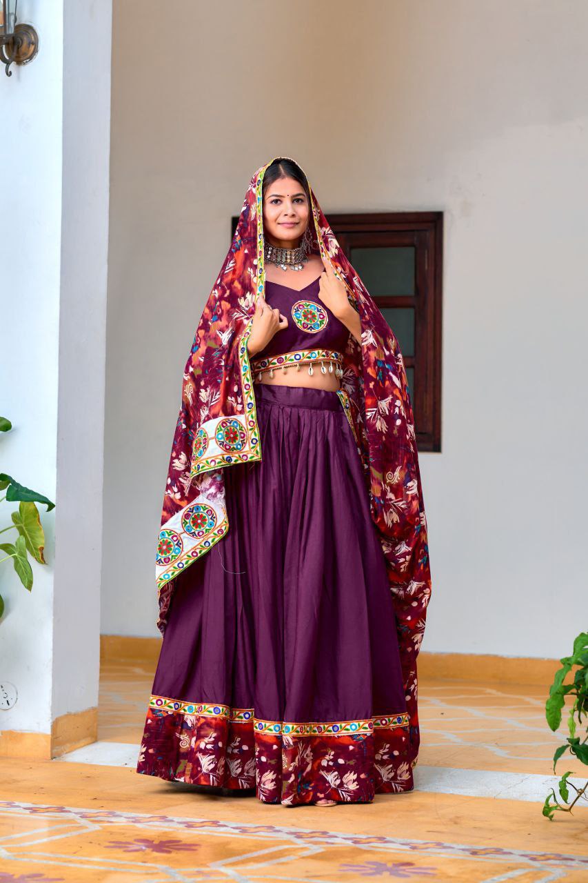 Trending Wine Bandhej Lehenga Choli Set | Vaanya Kurtis