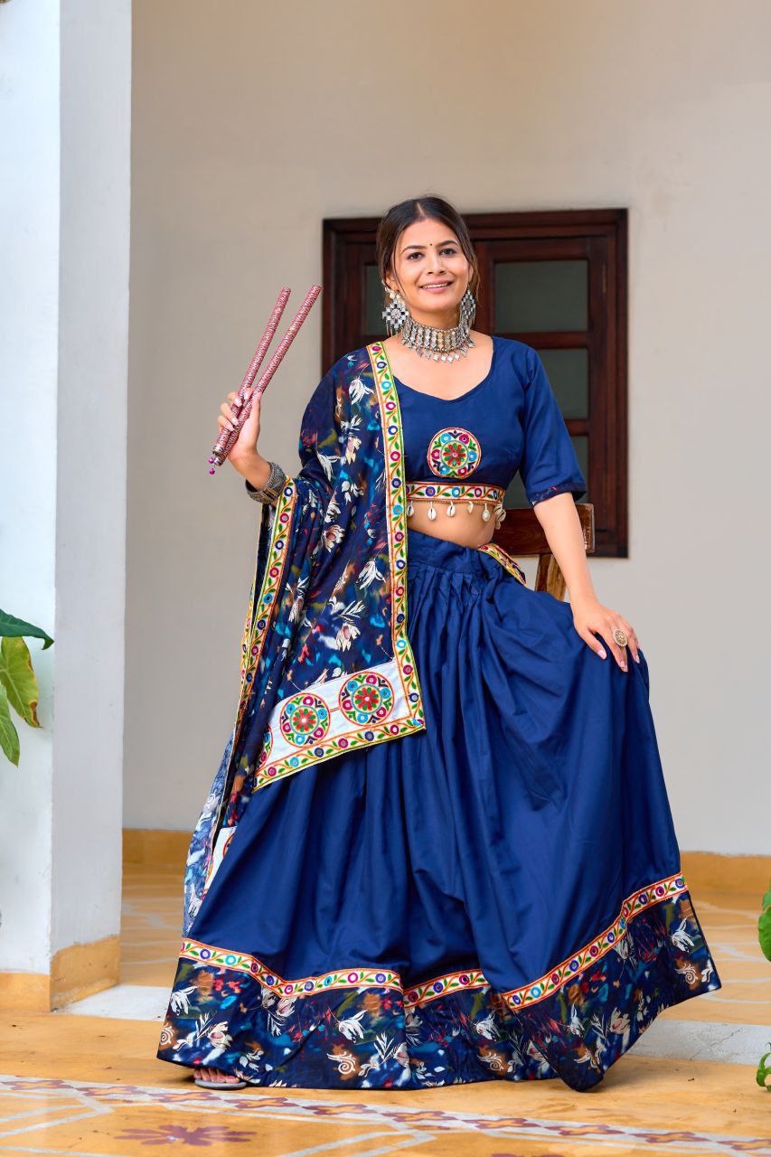 Shop Elegant Navy Blue Bandhej Lehenga Choli Set Online