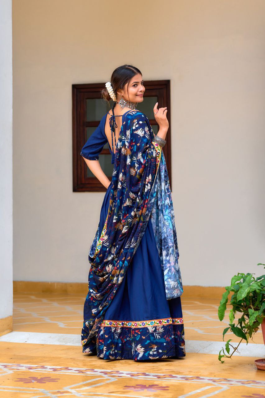 Shop Elegant Navy Blue Bandhej Lehenga Choli Set Online