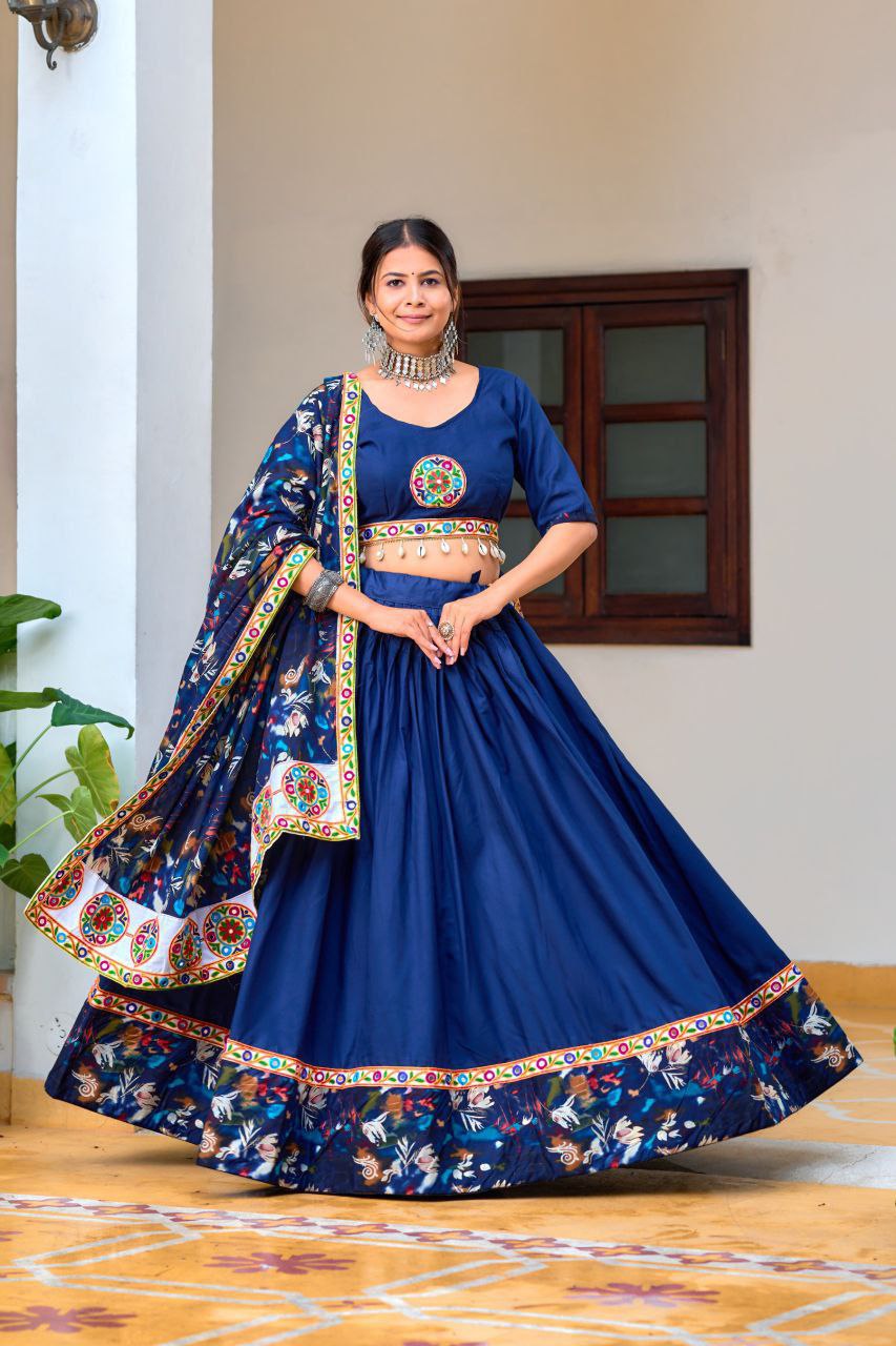 Shop Elegant Navy Blue Bandhej Lehenga Choli Set Online