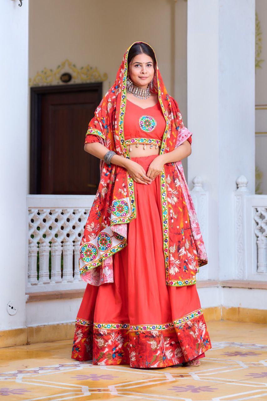 Festive Rayon Bandhani Lehenga Choli Online | Vaanya Kurtis