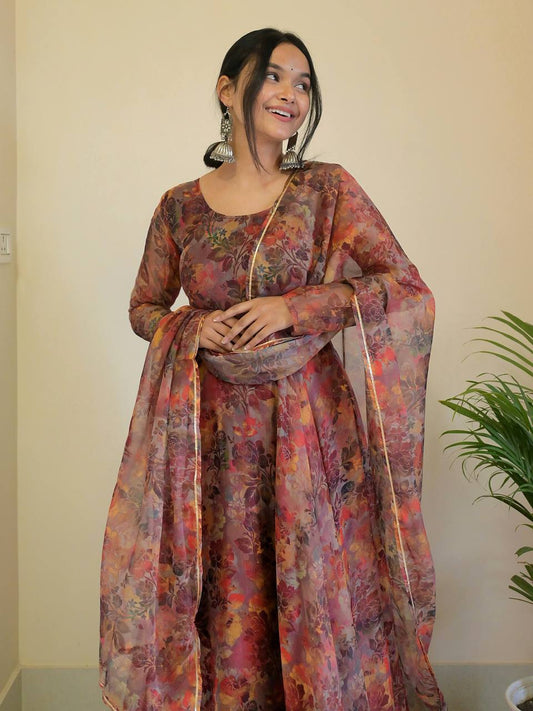 Taby Silk Anarkali Gown Set.
