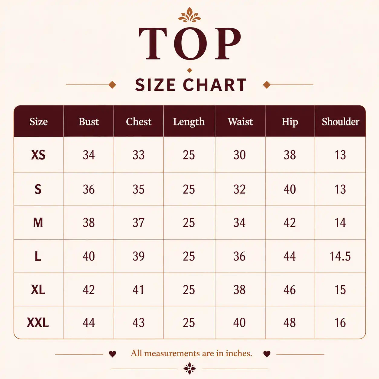 Top Size Chart